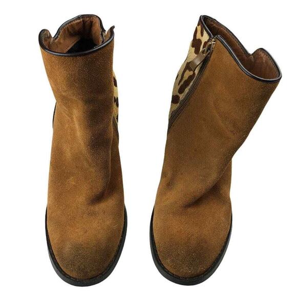 Volatile Womens Tan Leather Calf Hair Trim Zip Western Ankle Booties 7.5 - Picture 4 of 11